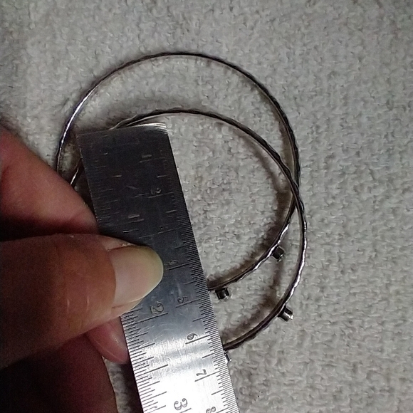 Huge large silvertone crystal hoop wire earrings - Picture 2 of 5